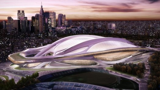طرح پیشنهادی زاها حدید برای استادیوم المپیک توکیو، لباسی از سنگ مرمر و چند عکس دیگر